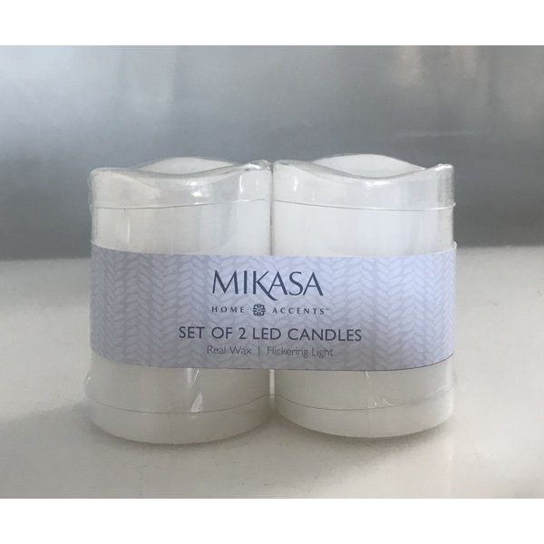 Mikasa Set Of 2 Real Wax Wavy Top Flameless Candles, 3 X 4Inch Birch